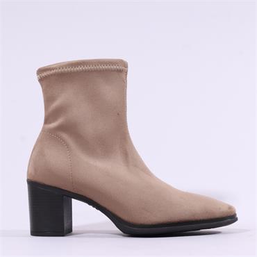 Miss Elastic Block Heel Ankle Boot - Taupe Stretch